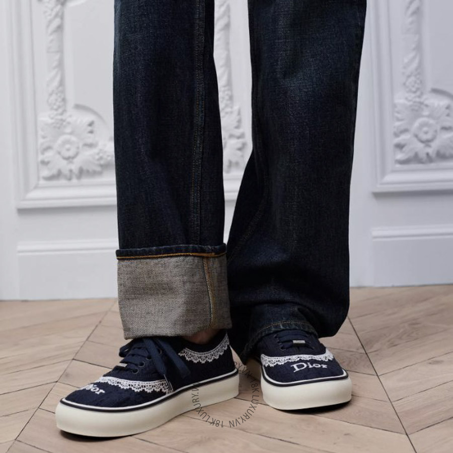 Giày Sneaker Dior Saltwind Blue Dior Oblique Embroidered Cotton and White Lace KCK519OCC_S32N WWHG024