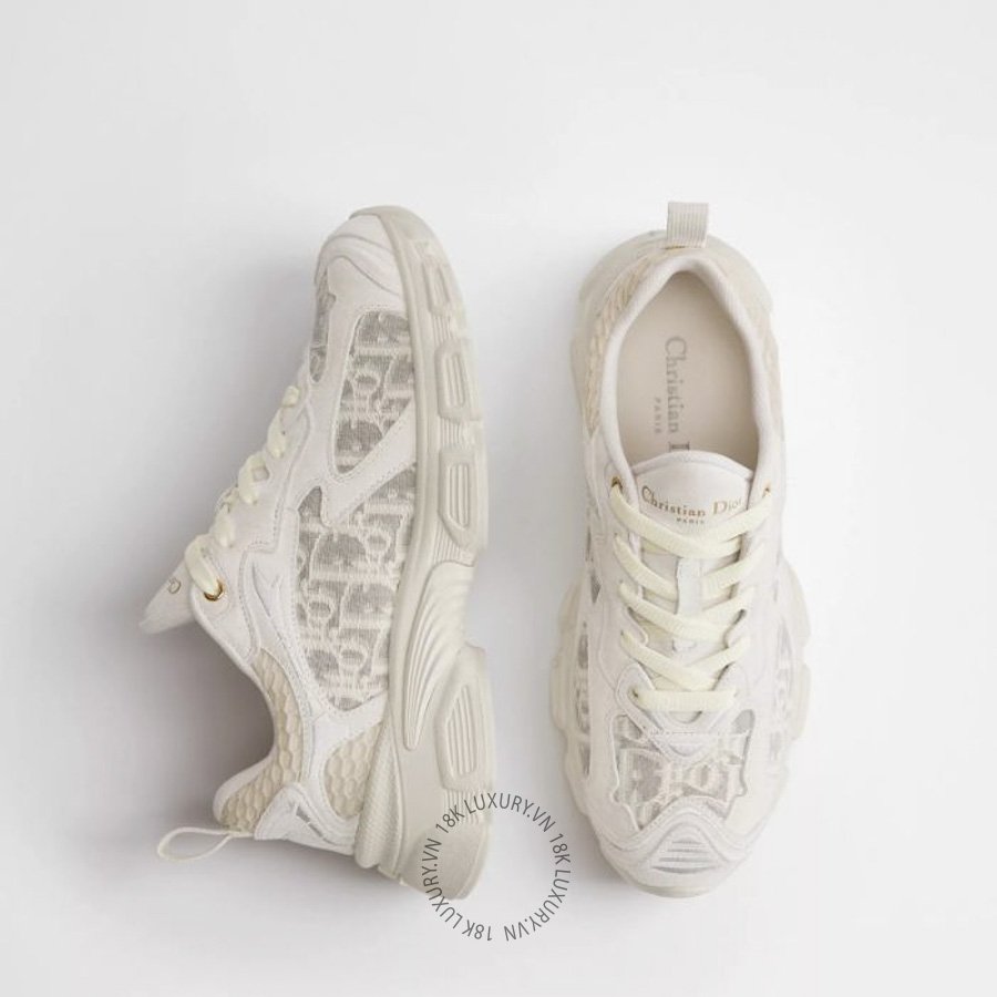 Giày Sneaker Dior Vibe Gray Cotton Embroidered with White Dior Oblique and Gray Suede Calfskin KCK552OFU_S47W WWHG049