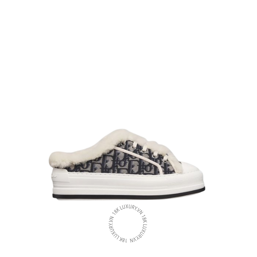 Giày Sneaker DiorAlps Walk'n'Dior Platform Deep Blue Dior Oblique Embroidered Cotton and White Lambskin Shearling KCK498OCH_S56B WWHG005