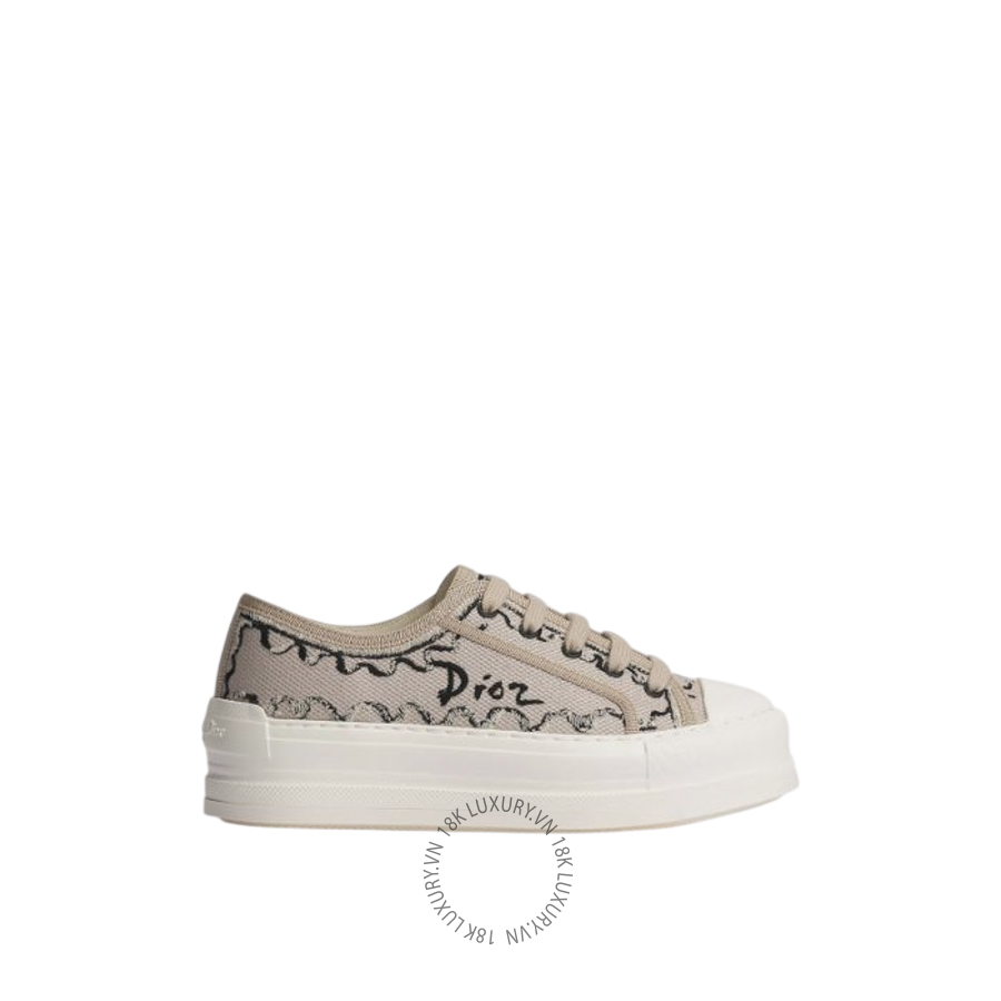 Giày Sneaker Dioriviera Walk'n'Dior Platform Natural Dior Painted Ribbon Embroidered Cotton KCK545BME_S05T WWHG039