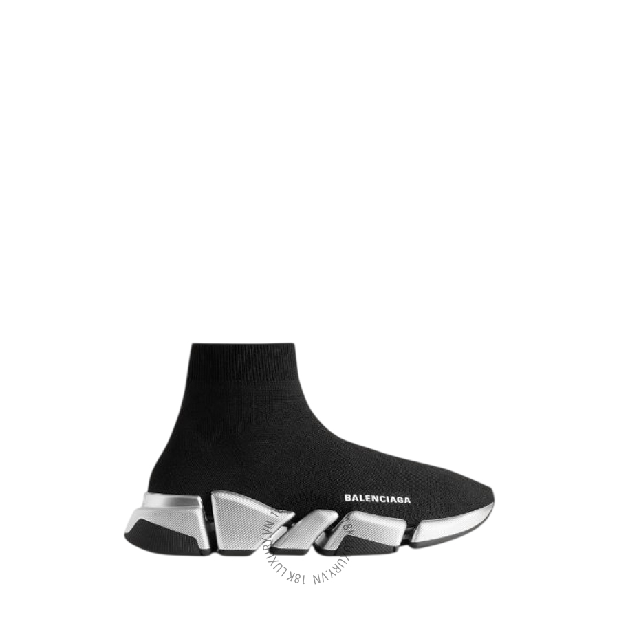 Giày Socks Sneaker Balenciaga Women's Speed 2.0 Recycled Knit in Black/silver 617196W2DD81081 BCA711