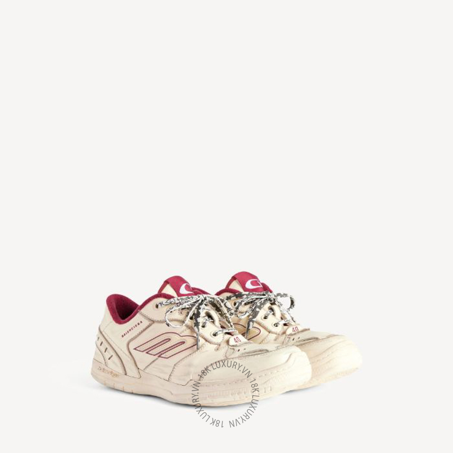 Giày Thể Thao Balenciaga Women's Hamptons Medium Worn-out Sneaker in Off White/red 841763WCURS9960 BCA728