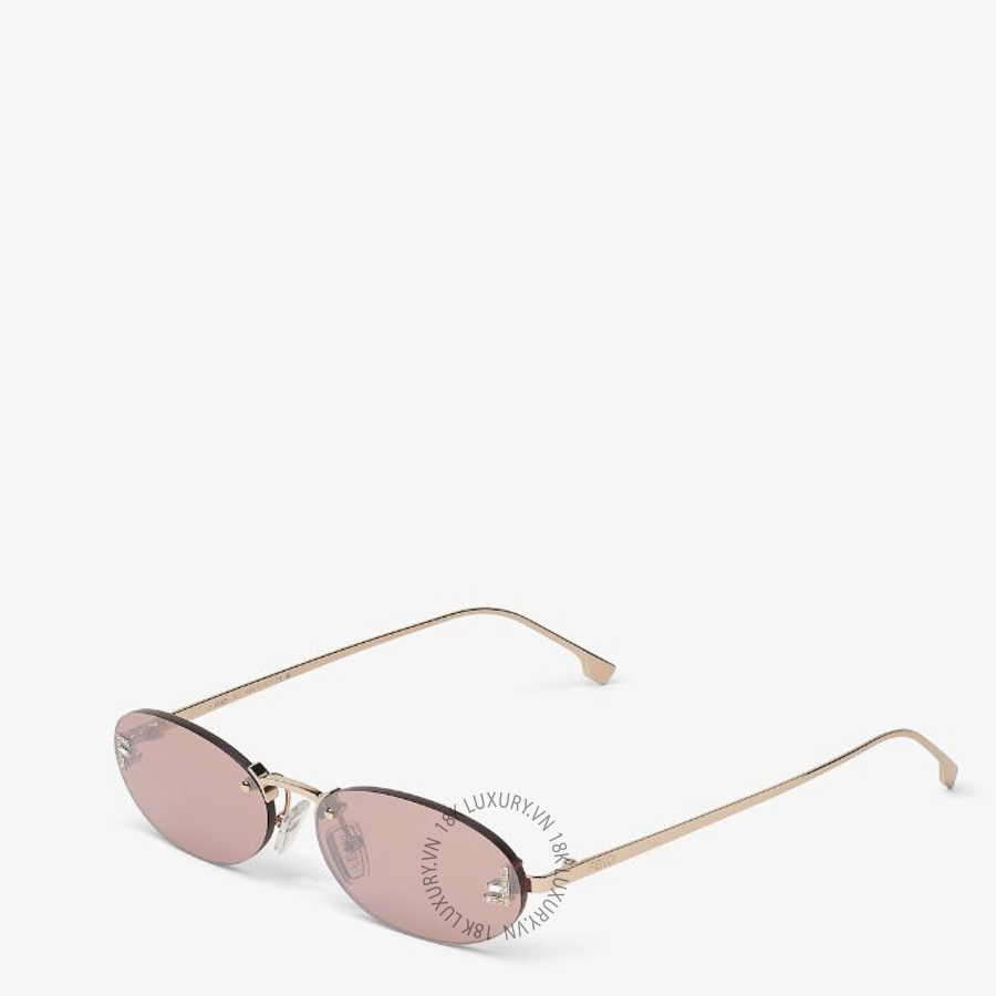 Kính Fendi Nữ First Crystal Rose gold-colored sunglasses with pink lenses FOL043V1TF1RVJ FND443