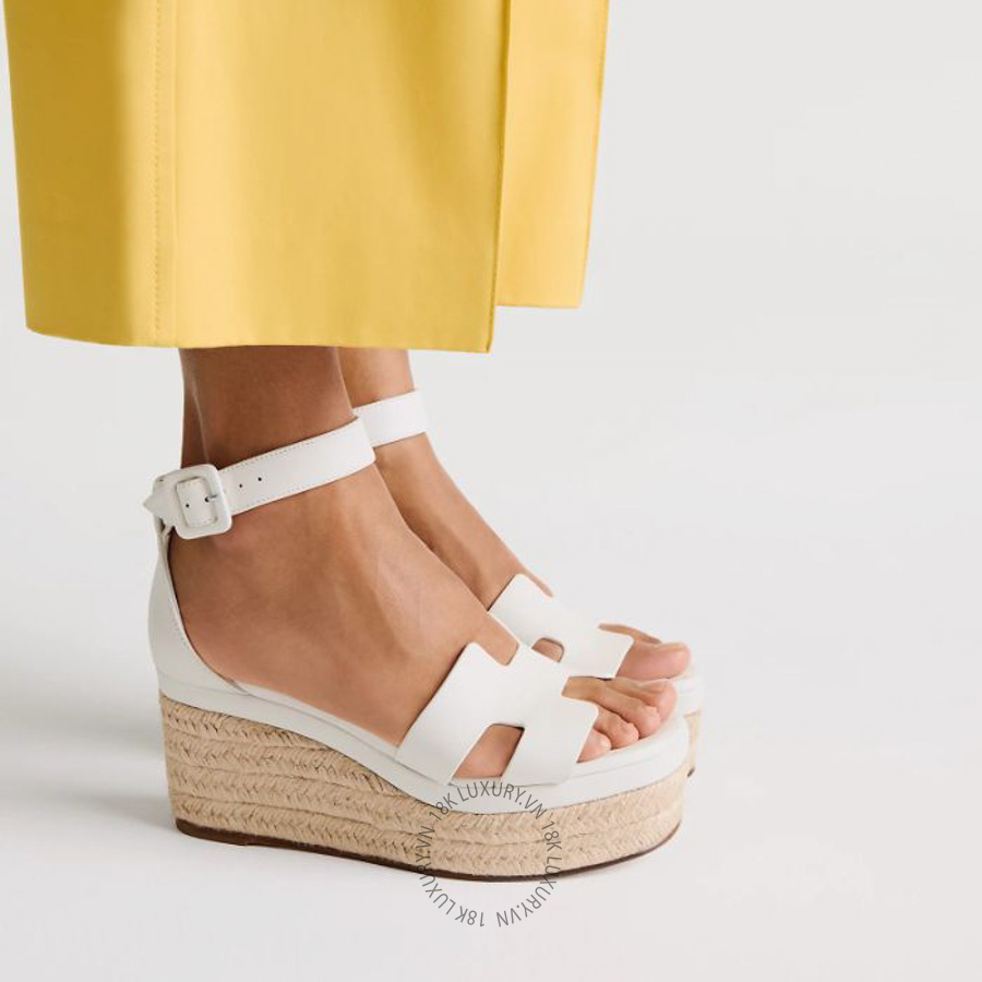 Sandal Cao Gót Hermes Elda espadrille Blanc H231307Z MHM456