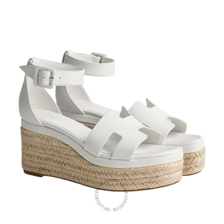 Sandal Cao Gót Hermes Elda espadrille Blanc H231307Z MHM456