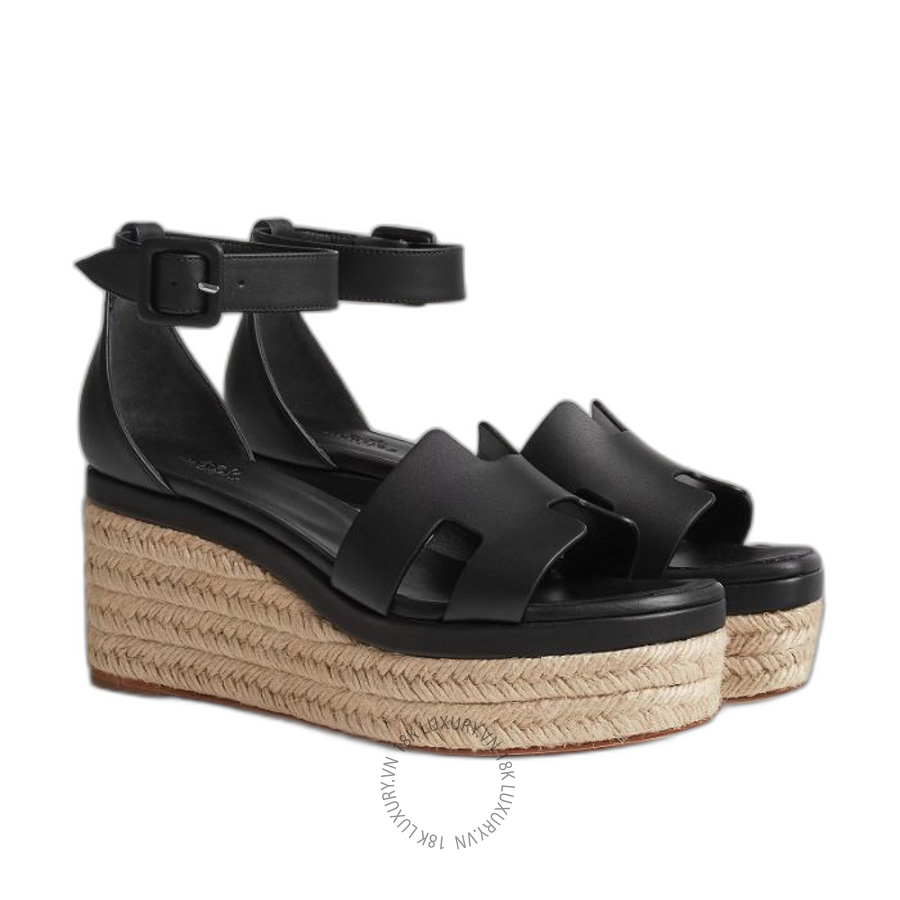 Sandal Cao Gót Hermes Elda espadrille Noir H231307Z MHM455