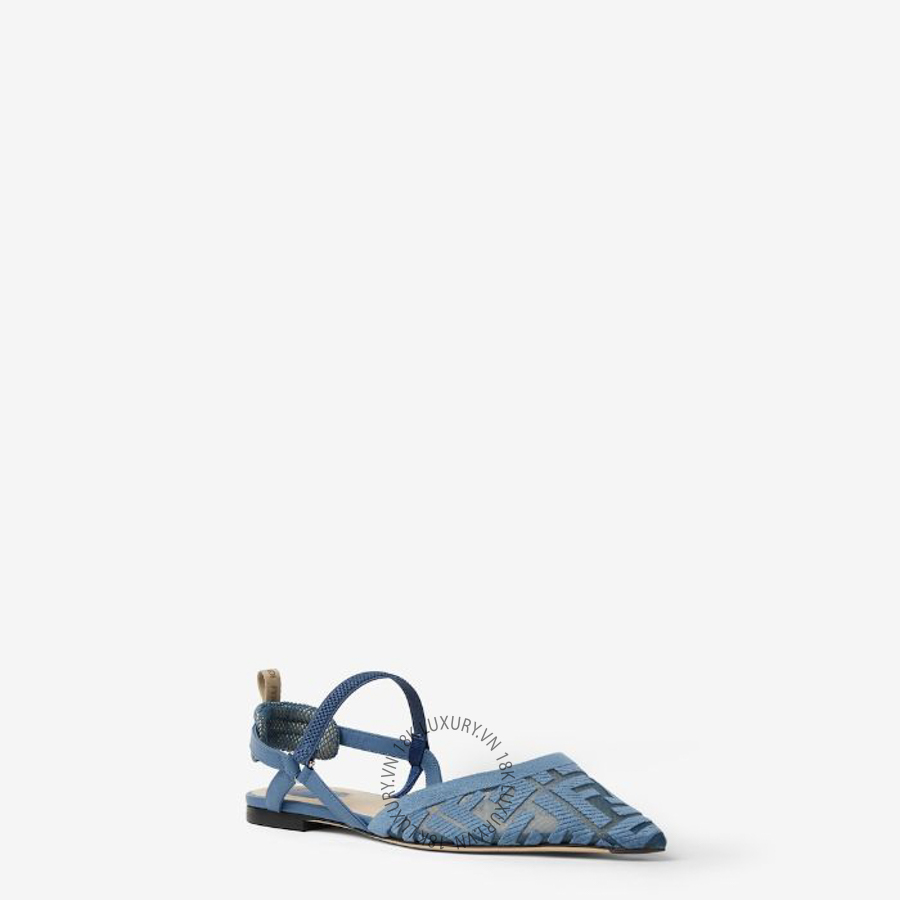 Sandal Fendi Colibrì Lite Light blue mesh flat slingbacks with FF embroidery 8J8559AY0MF1XHP NGFD031