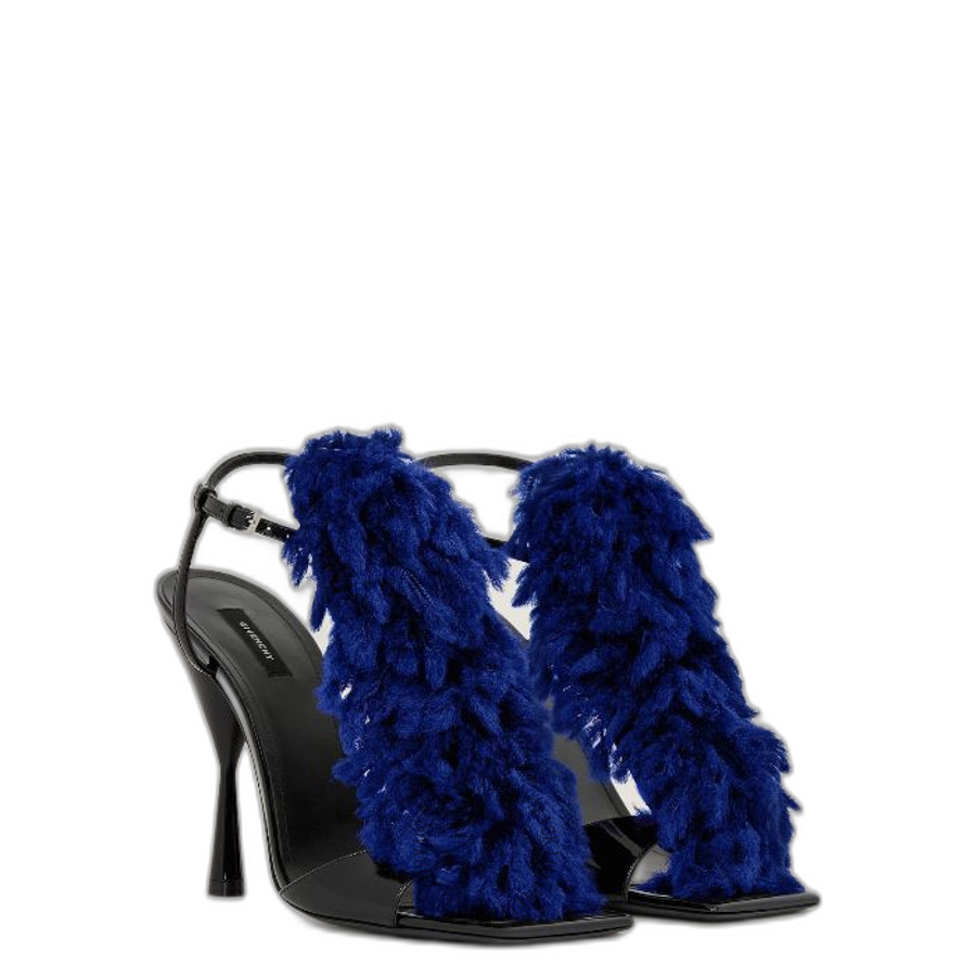 Sandals Cao Gót Givenchy Pompom heeled sandals in patent leather and knit BE30DLE2KH-470 GGD85