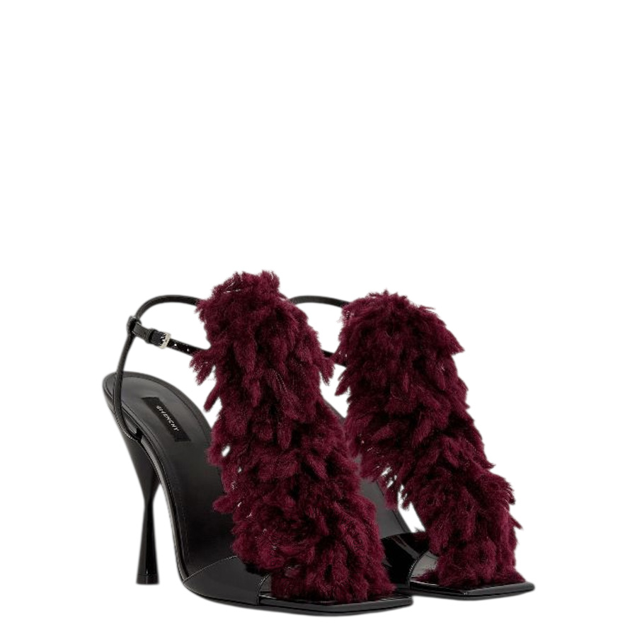 Sandals Cao Gót Givenchy Pompom heeled sandals in patent leather and knit BE30DLE2KH-699 GGD87