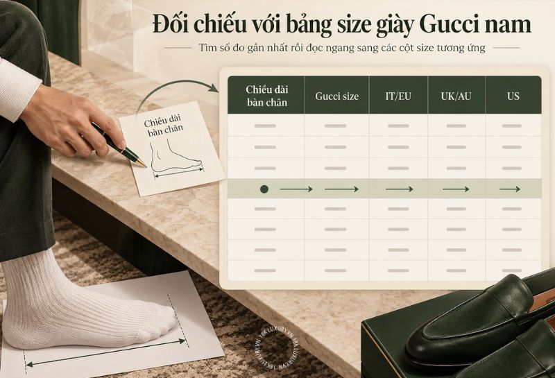 Đối chiếu số đo với bảng size Gucci