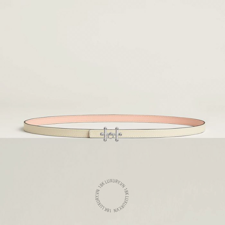 Thắt lưng Hermes Galopin belt buckle & Leather strap 13 mm rose églantine/craie H011839UK05 MHM590