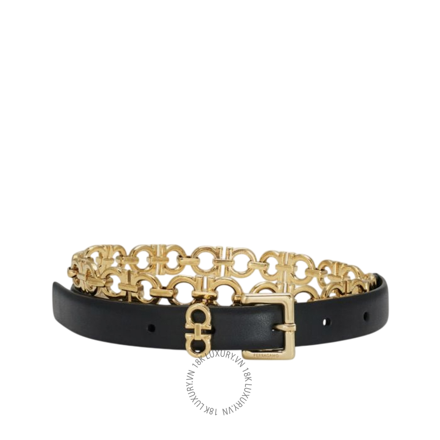 Thắt lưng Salvatore Ferragamo Gancini belt with chain gold/black 230467790831 CGNA031