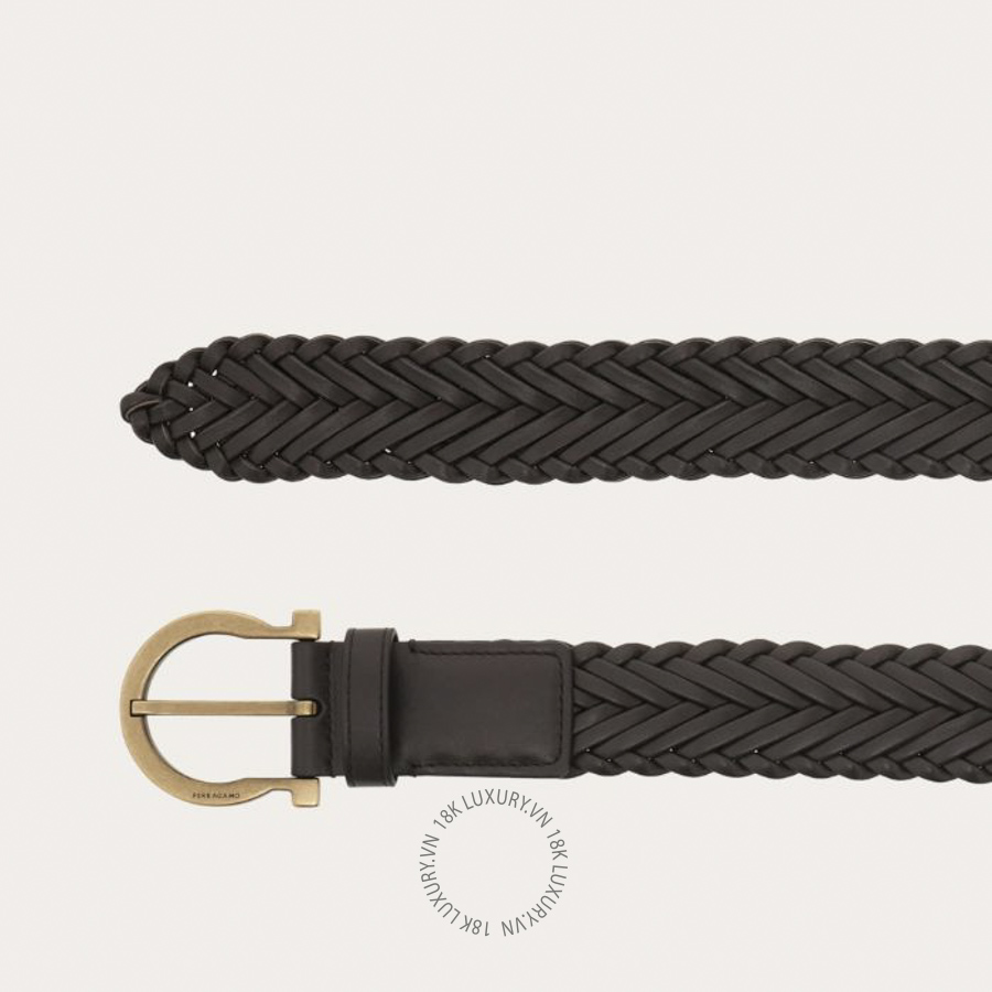 Thắt lưng Salvatore Ferragamo gancini braided belt testa di moro 670679797403 HEGH008