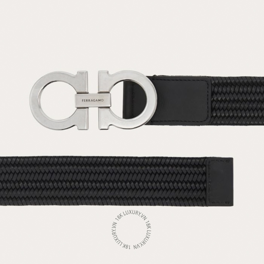 Thắt lưng Salvatore Ferragamo gancini stretch belt black 670737795604 HEGH124