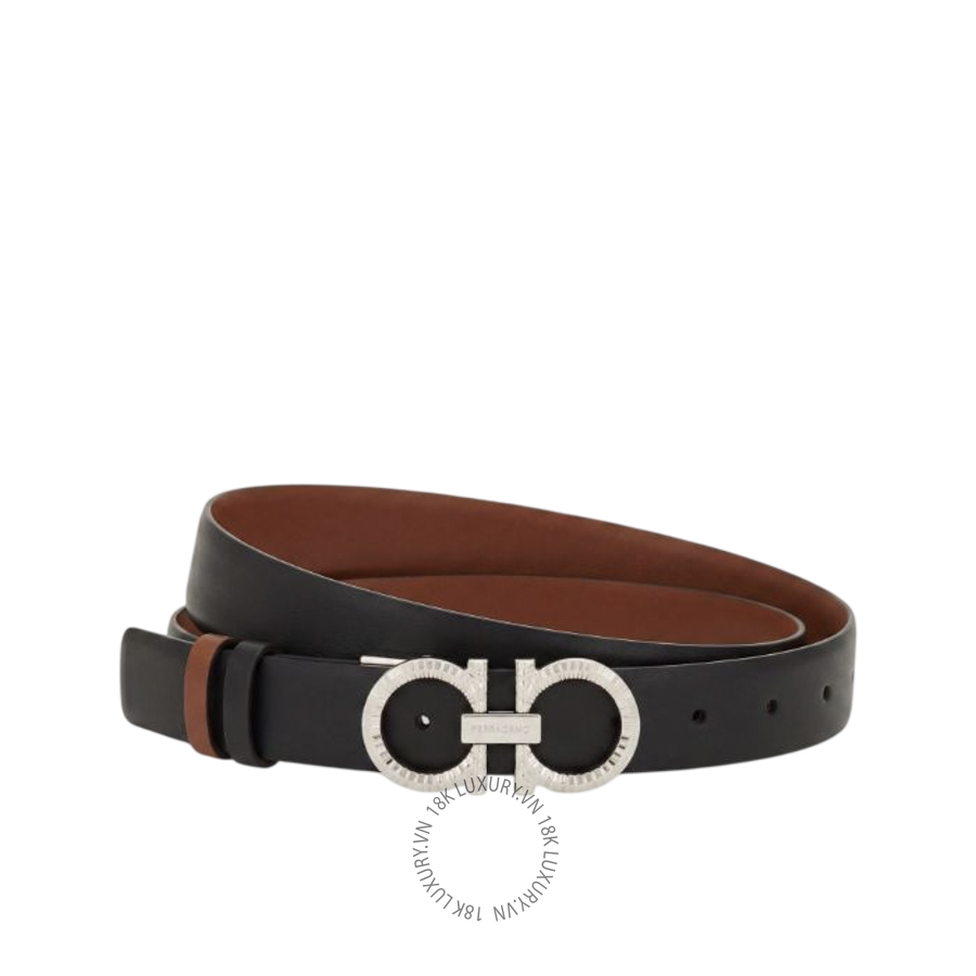 Thắt lưng Salvatore Ferragamo Reversible and adjustable belt with hammered Gancini black/cognac 230419786302 CGNA038