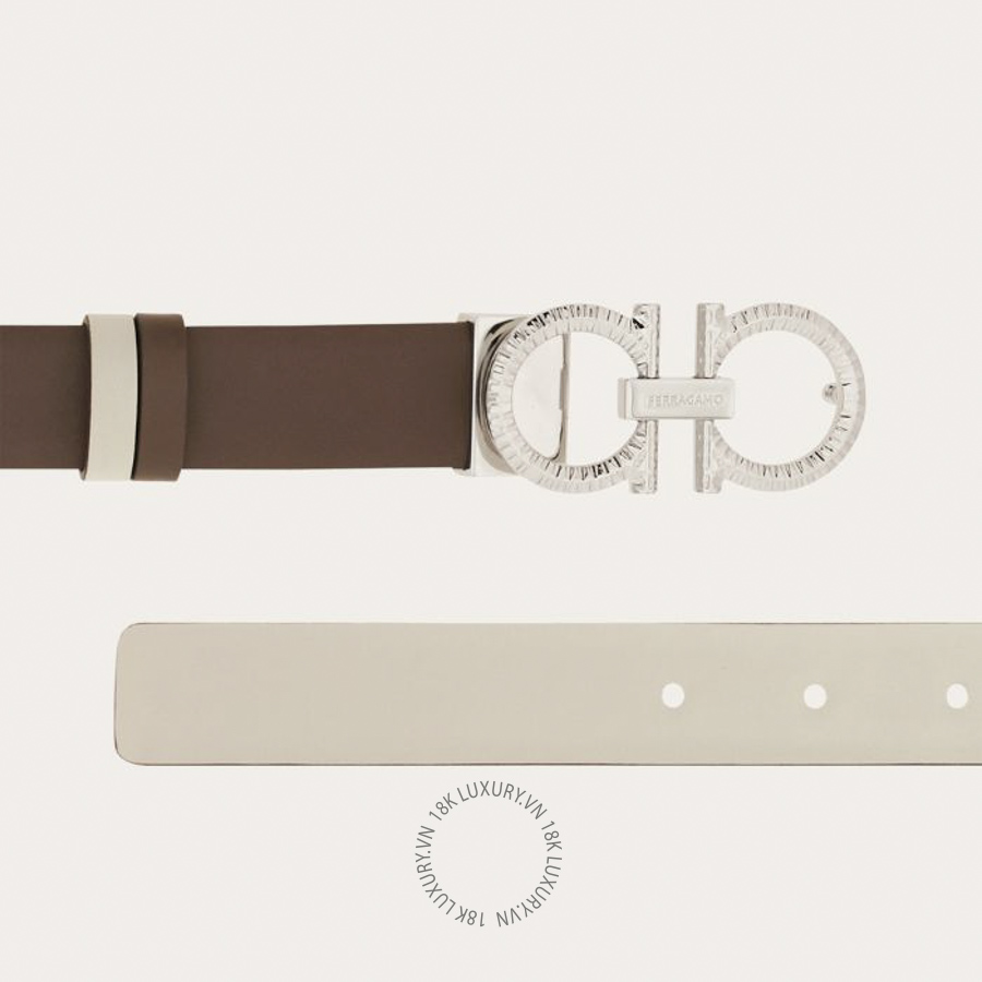 Thắt lưng Salvatore Ferragamo Reversible and adjustable belt with hammered Gancini cement/haze 230419786303 CGNA008