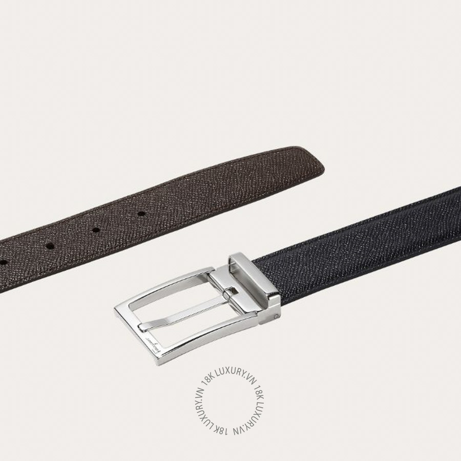 Thắt lưng Salvatore Ferragamo reversible and adjustable belt with rectangular buckle black/hickory 679301675158 HEGH075