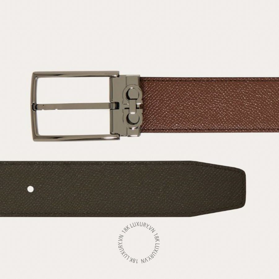 Thắt lưng Salvatore Ferragamo reversible and adjustable belt with rectangular buckle brown/green 67a037796150 HEGH016