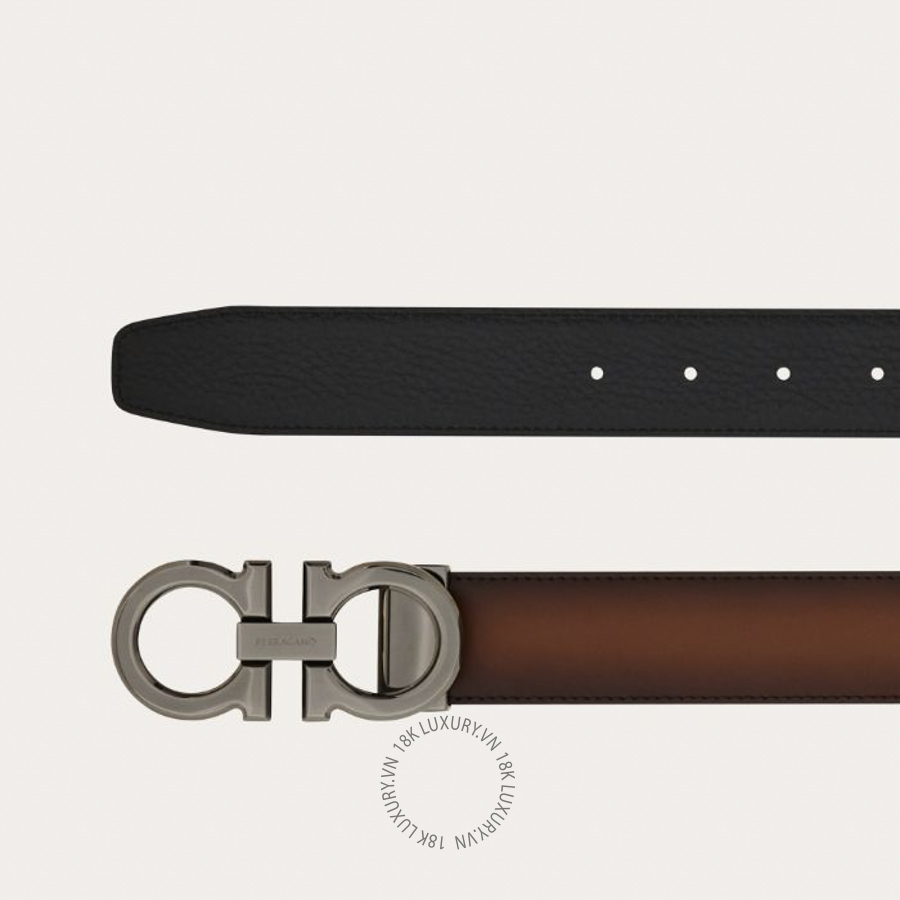 Thắt lưng Salvatore Ferragamo reversible and adjustable belt with rectangular buckle natural brown/black 679710791932 HEGH084