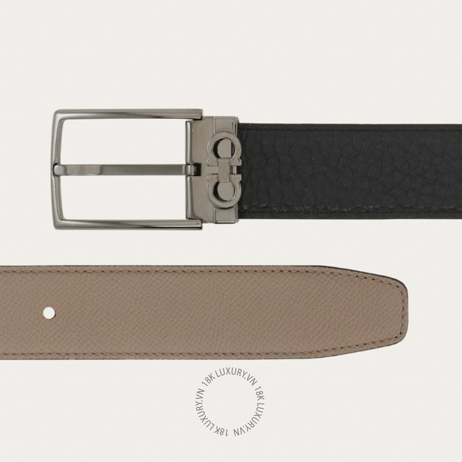 Thắt lưng Salvatore Ferragamo reversible and adjustable belt with rectangular buckle taupe/black 67a037796155 HEGH017