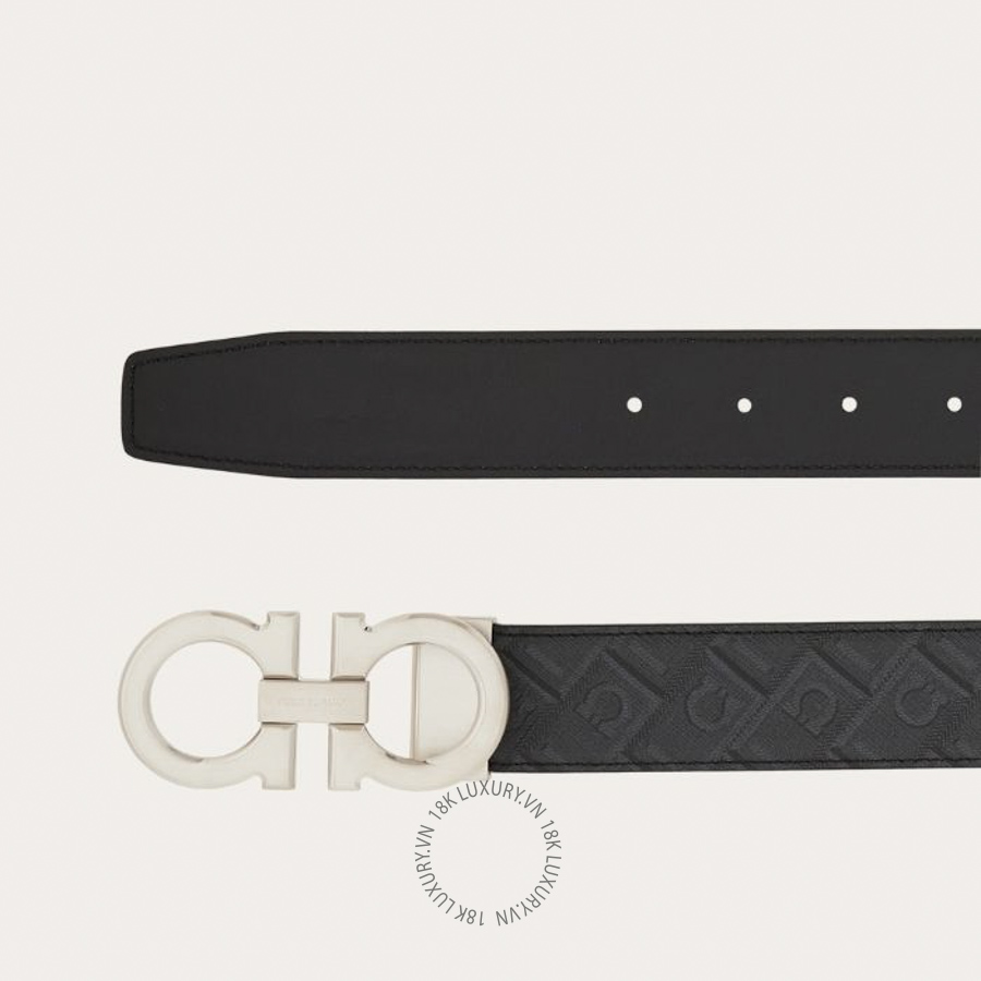 Thắt lưng Salvatore Ferragamo reversible and adjustable gancini belt black/grey 679710780171 HEGH095
