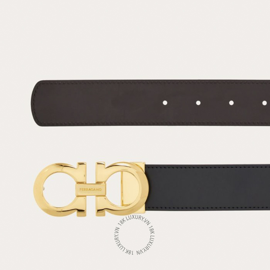 Thắt lưng Salvatore Ferragamo reversible and adjustable gancini belt black/hickory 675542586940 HEGH112
