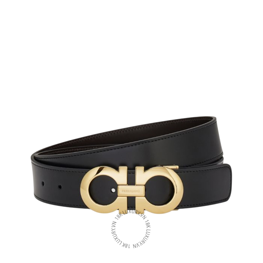 Thắt lưng Salvatore Ferragamo reversible and adjustable gancini belt black/hickory 675542586940 HEGH112