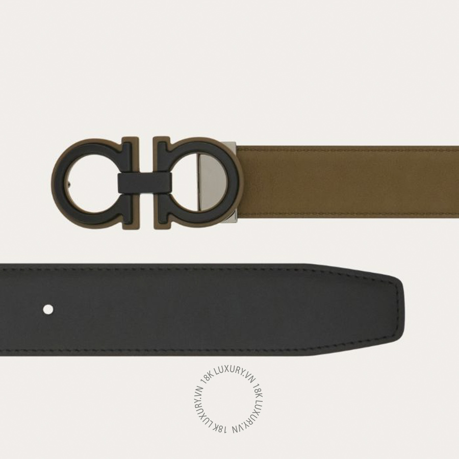 Thắt lưng Salvatore Ferragamo reversible and adjustable gancini belt black/Soy seed 67a254797486 HEGH140