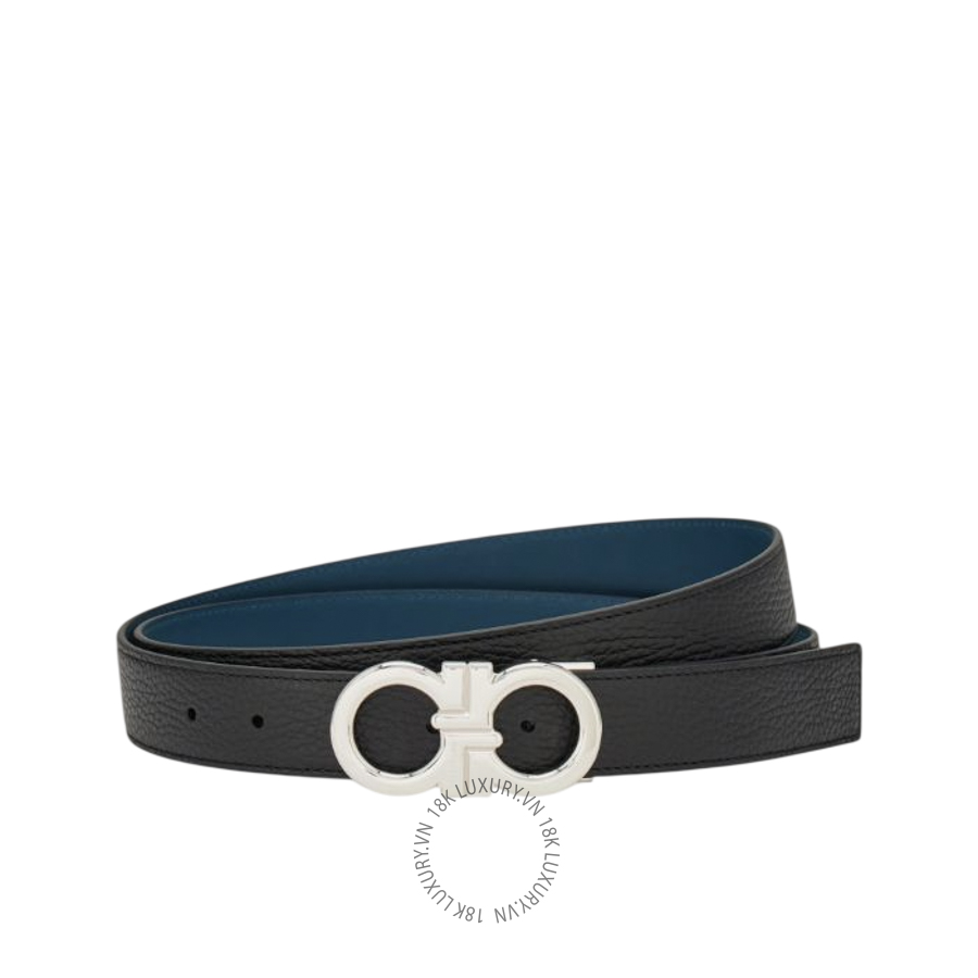 Thắt lưng Salvatore Ferragamo reversible and adjustable gancini belt black/titanium blue 670644791060 HEGH057