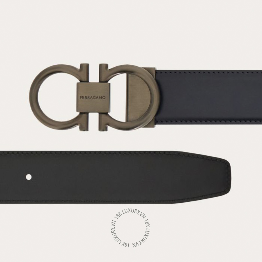 Thắt lưng Salvatore Ferragamo reversible and adjustable gancini belt blue marine/black 679938794013 HEGH054