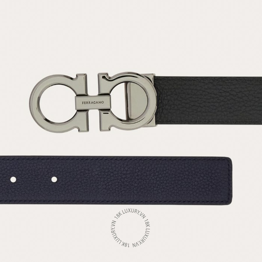 Thắt lưng Salvatore Ferragamo reversible and adjustable gancini belt dark navy blue/black 670428790557 HEGH072