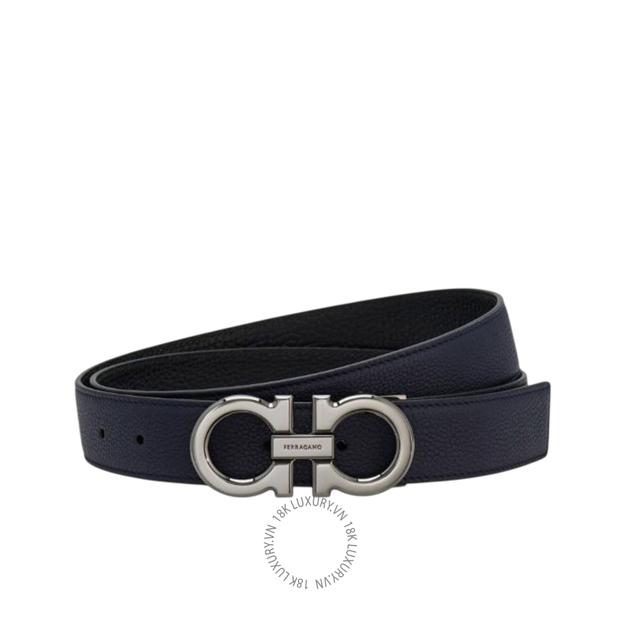 Thắt lưng Salvatore Ferragamo reversible and adjustable gancini belt dark navy blue/black 670428790557 HEGH072