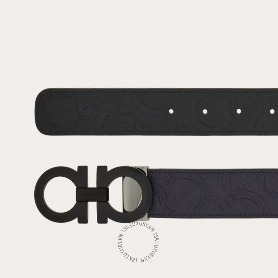 Thắt lưng Salvatore Ferragamo reversible and adjustable gancini belt midnight blue/black 675542780047 HEGH135
