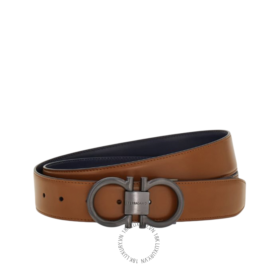 Thắt lưng Salvatore Ferragamo reversible and adjustable gancini belt natural/dark navy blue 679938794039 HEGH004