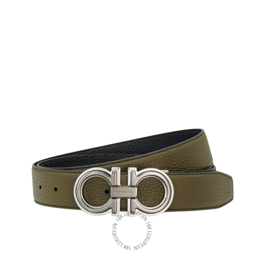 Thắt lưng Salvatore Ferragamo reversible and adjustable gancini belt olive/black 67a254796212 HEGH005