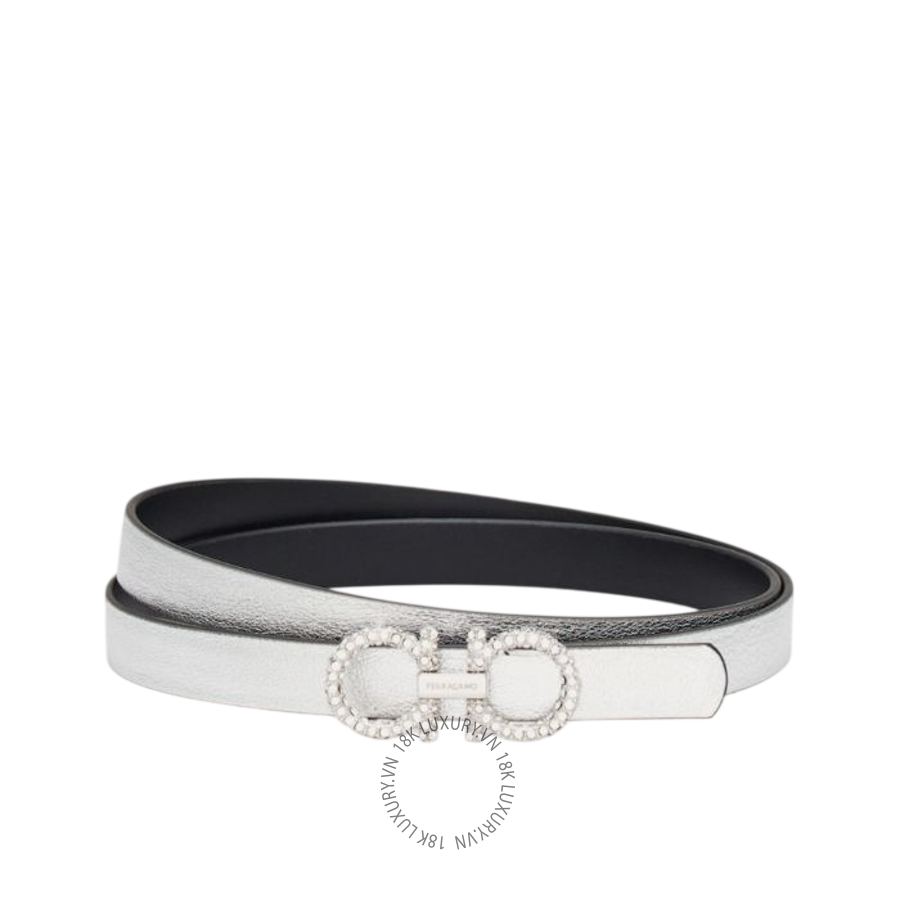 Thắt lưng Salvatore Ferragamo Reversible and adjustable Gancini belt silver/black 230435786368 CGNA066
