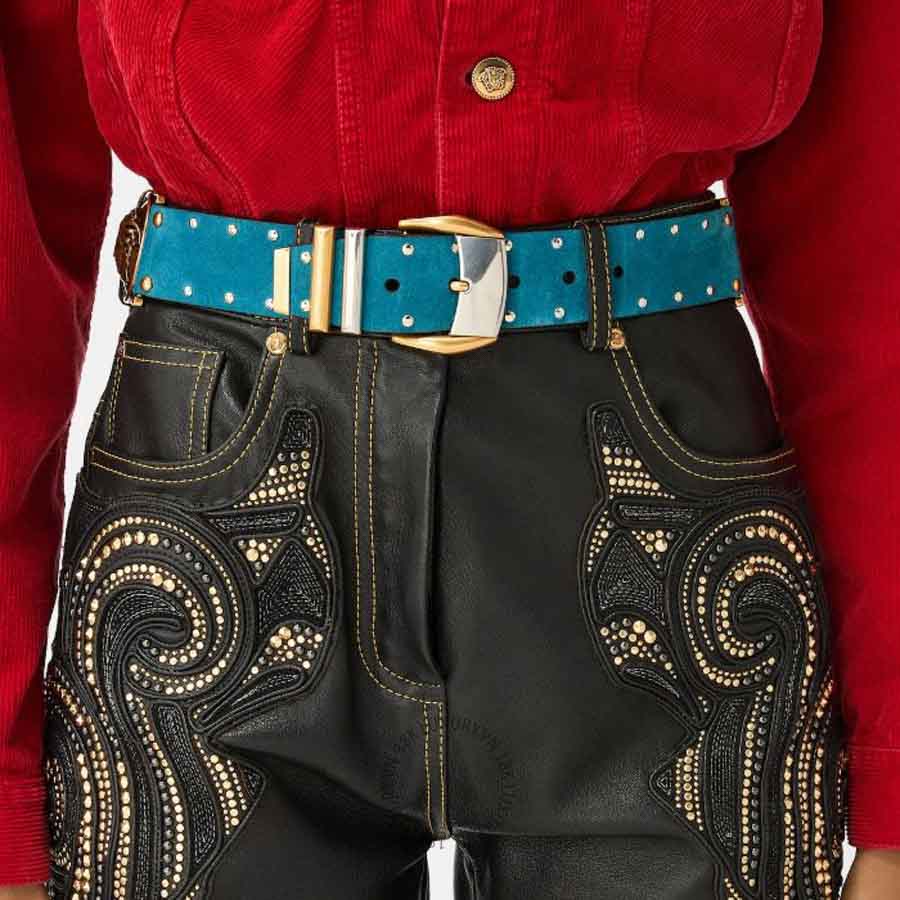 Thắt lưng Versace Studded Suede Belt 4 cm 1025653-1A18496_1GW8X VSC463