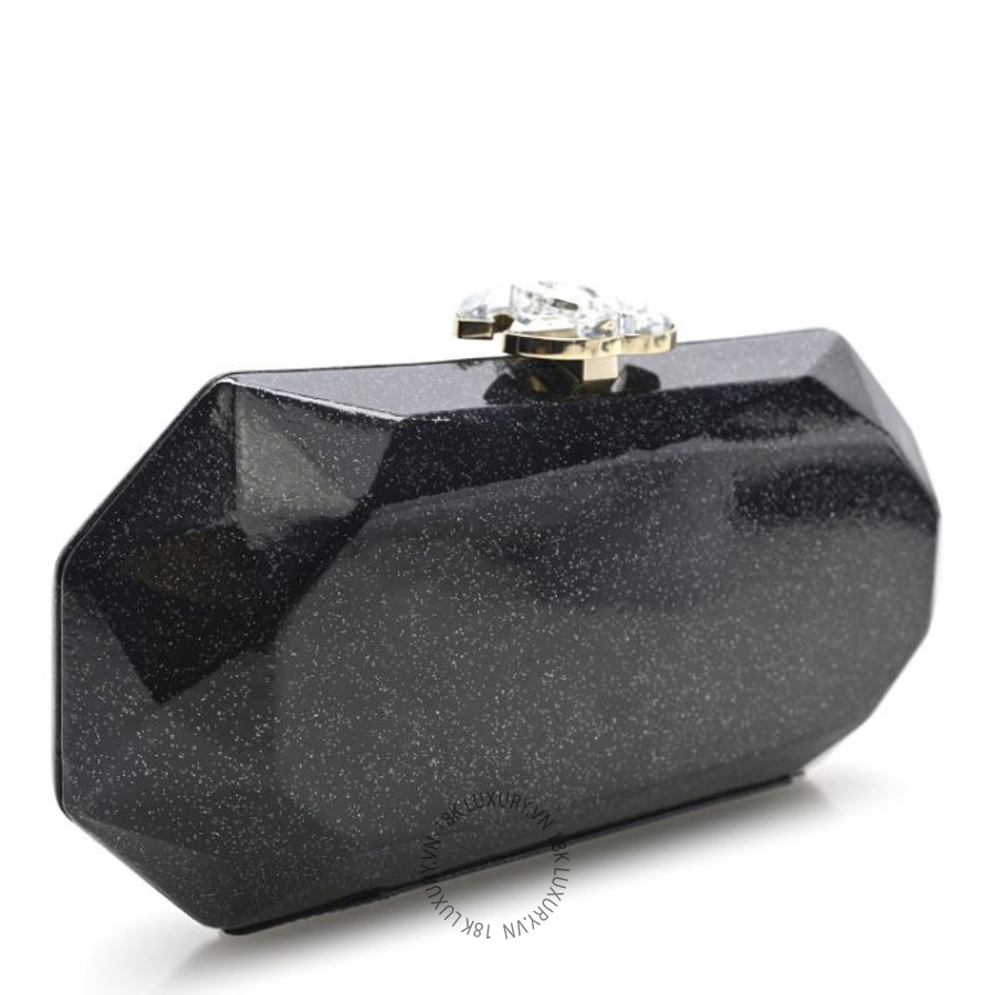 Túi Cầm Tay Chanel Glitter Vinyl Crystal Clutch Black CDBC084