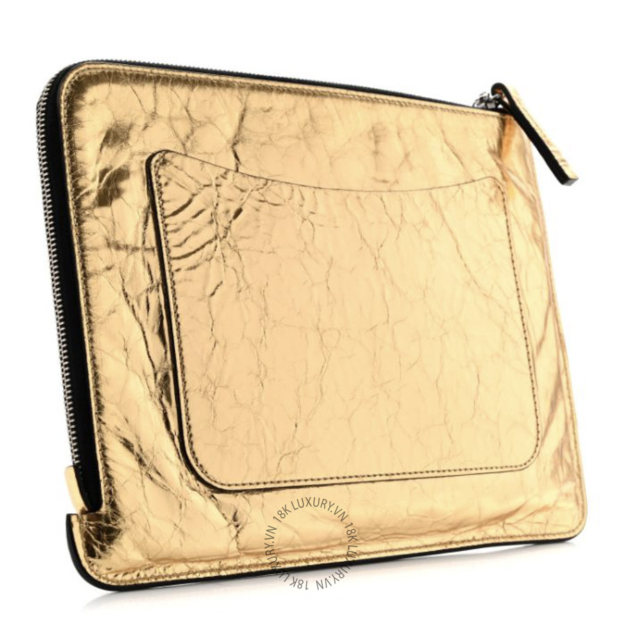 Túi Cầm Tay Chanel Metallic Lambskin Medium Je Ne Suis Pas En Solde Pouch Clutch Gold CDBC018