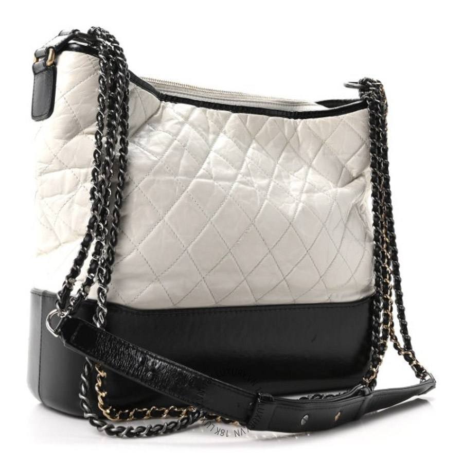 Túi Đeo Chéo Chanel Aged Calfskin Quilted Large Gabrielle Hobo White Black CDBC1043