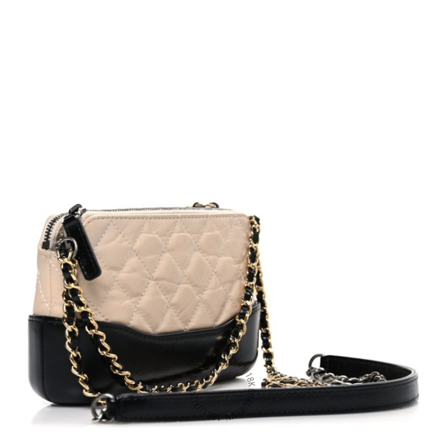 Túi Đeo Chéo Chanel Aged Calfskin Quilted Small Gabrielle Clutch With Chain Beige Black CDBC964