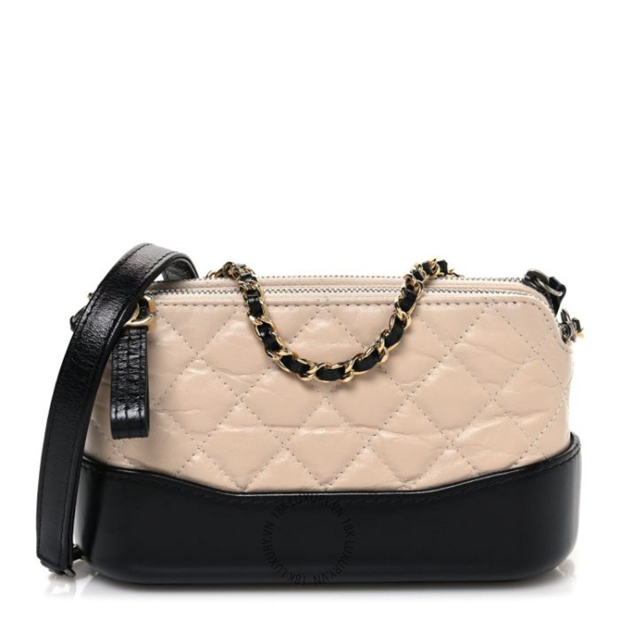 Túi Đeo Chéo Chanel Aged Calfskin Quilted Small Gabrielle Clutch With Chain Beige Black CDBC964