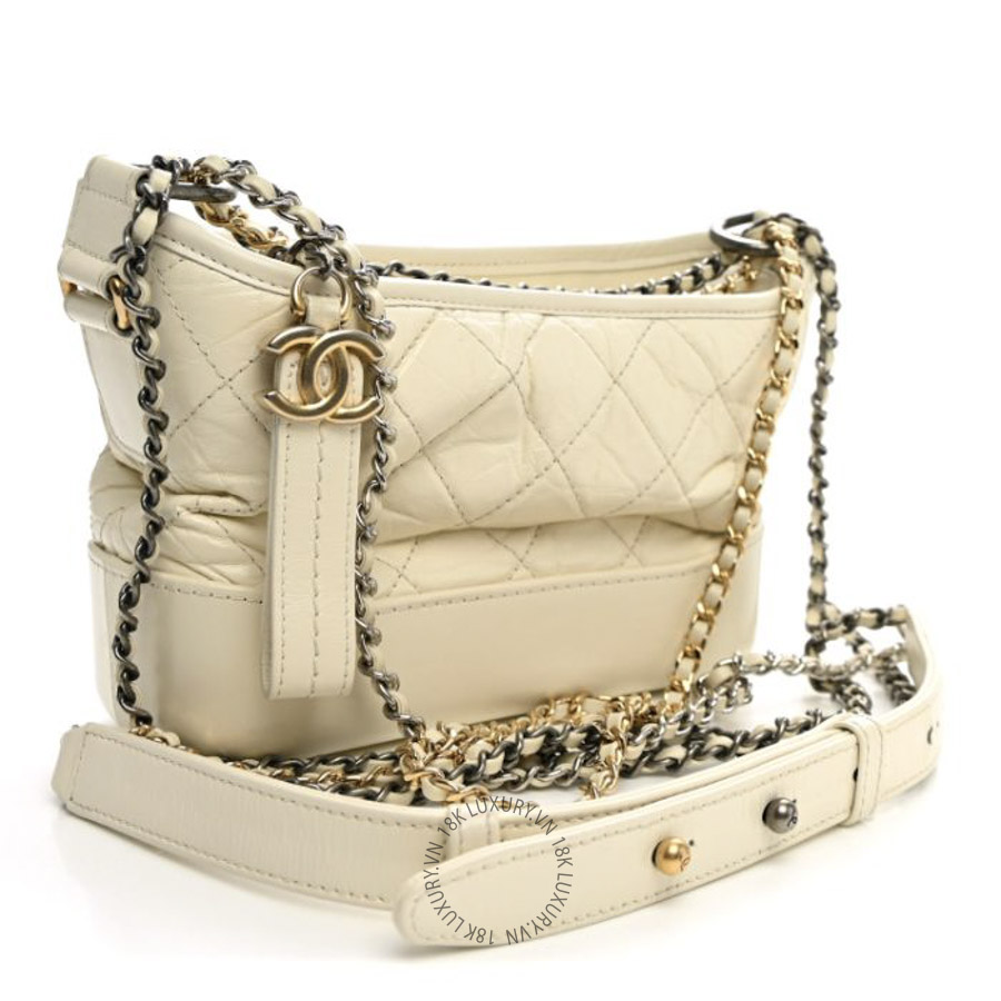 Túi Đeo Chéo Chanel Aged Calfskin Quilted Small Gabrielle Hobo White CDBC1140