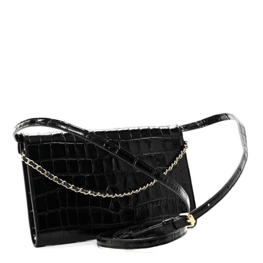 Túi Đeo Chéo Chanel Calfskin Crocodile Embossed Envelope Clutch With Strap Black CDBC1134