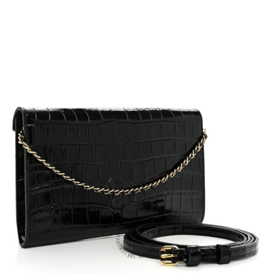 Túi Đeo Chéo Chanel Calfskin Crocodile Embossed Envelope Clutch With Strap Black CDBC585