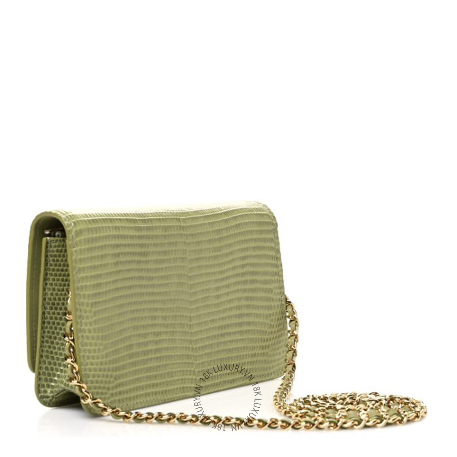 Túi Đeo Chéo Chanel Calfskin Lizard Embossed Wallet On Chain WOC Green CDBC806