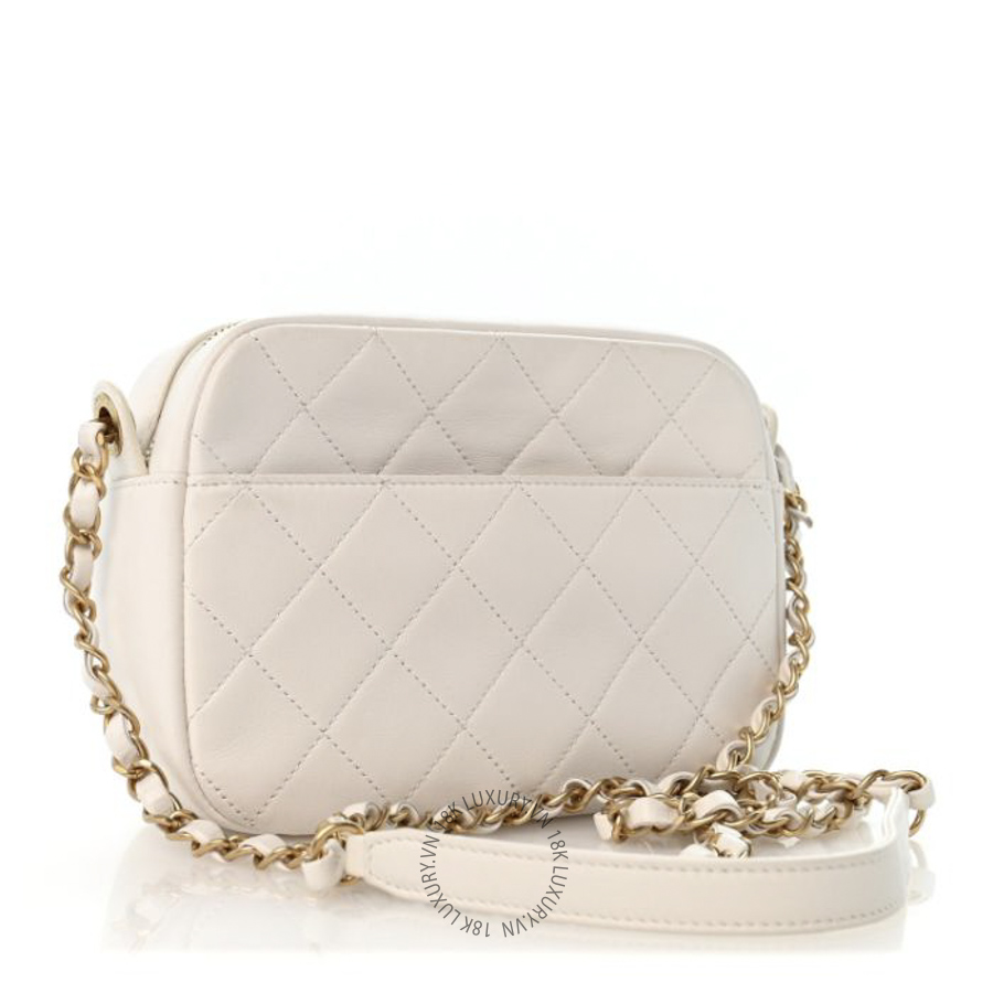 Túi Đeo Chéo Chanel Calfskin Quilted Enchained Camera Case Bag White CDBC255