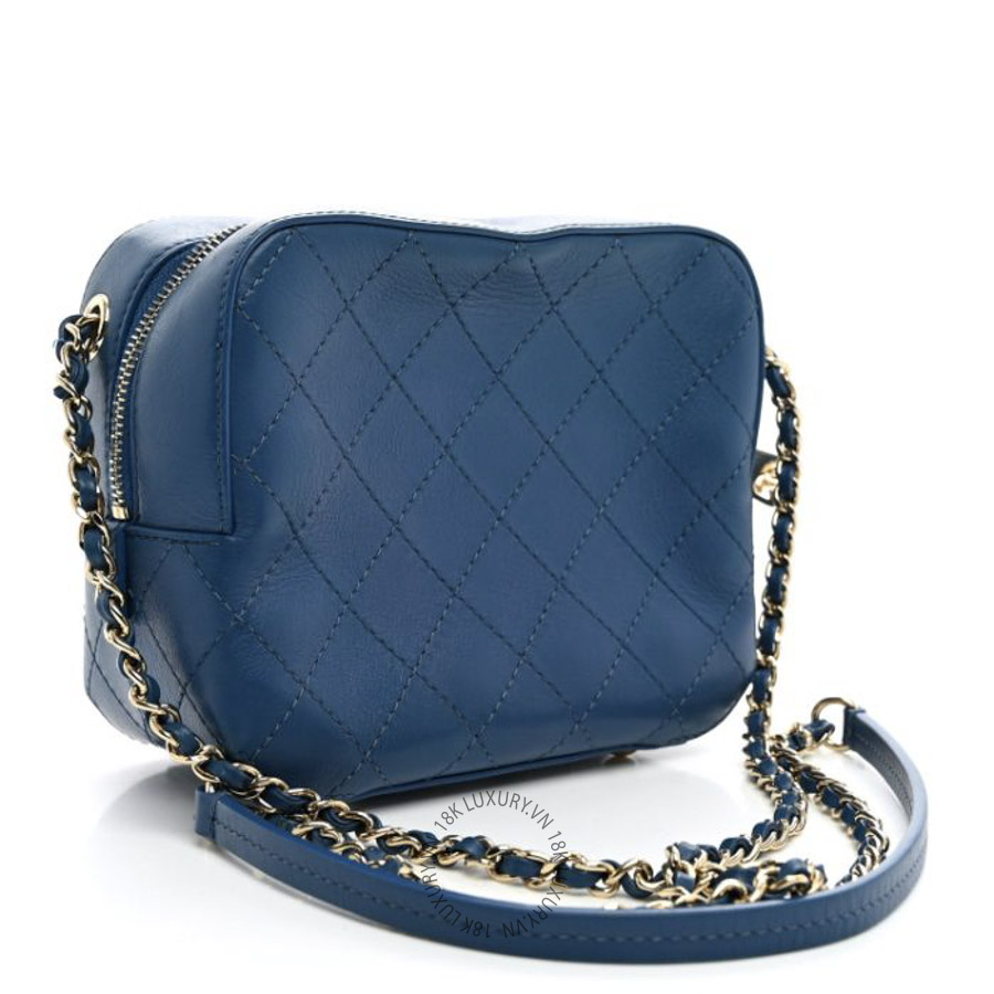 Túi Đeo Chéo Chanel Calfskin Stitched Enamel CC Camera Case Bag Blue CDBC581