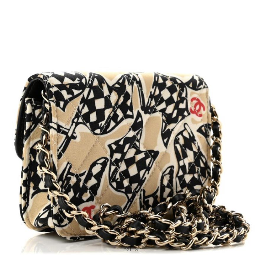 Túi Đeo Chéo Chanel Canvas Check Flag Printed CC Clutch With Chain Beige Multicolor CDBC634