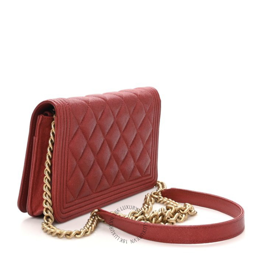 Túi Đeo Chéo Chanel Caviar Quilted Boy Wallet On Chain WOC Red CDBC1075